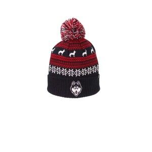 Men's Zephyr Red/Navy UConn Huskies Cuffed Knit Hat with Pom New